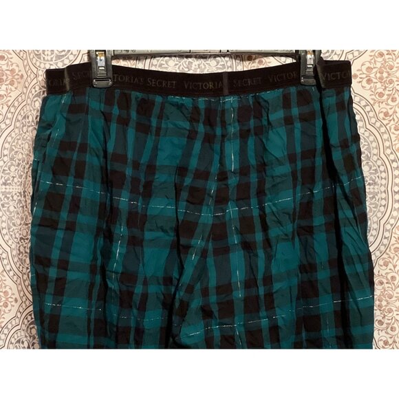 Victorias Secret Plaid Metallic Jogger Lounge Pants Teal Black Checkered XL - Picture 6 of 10